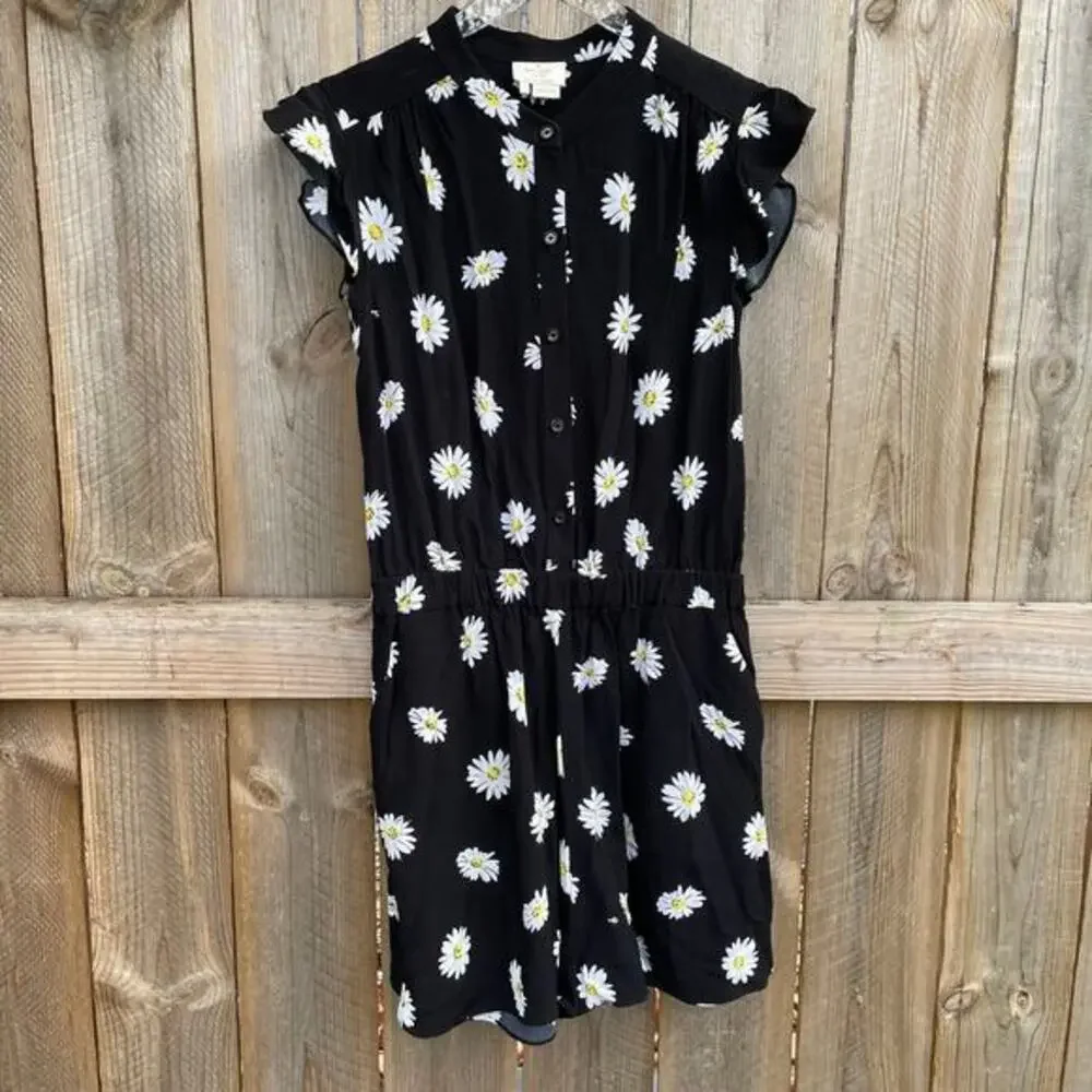 Kate Spade Romper Daisy Dot Flutter Sleeve Crepe Romper Black Size 4‎ Summer